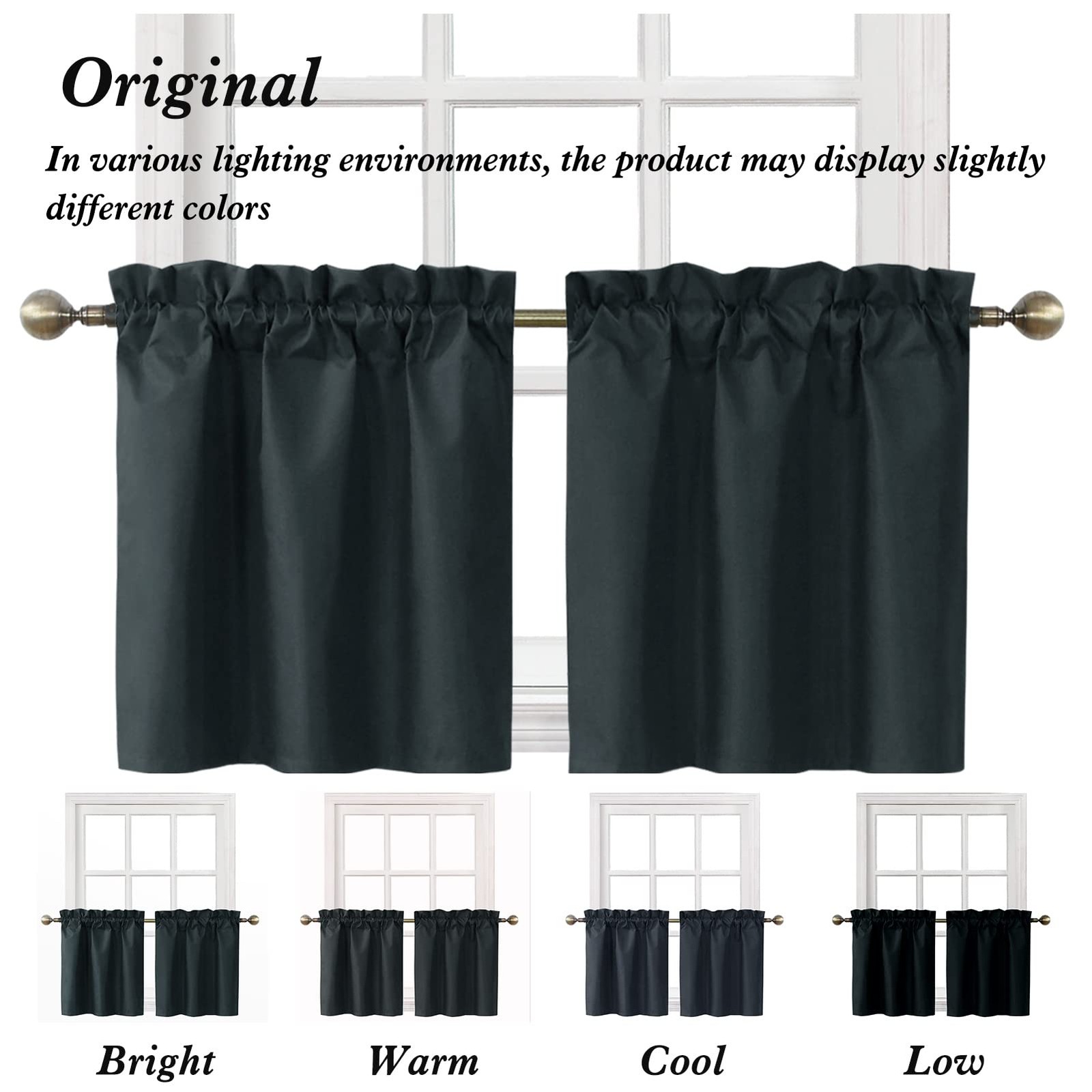 Rod Pocket Tier Curtains for Small Windowâ€”26″W x 24″Lâ€”Pack of 2â€”Black