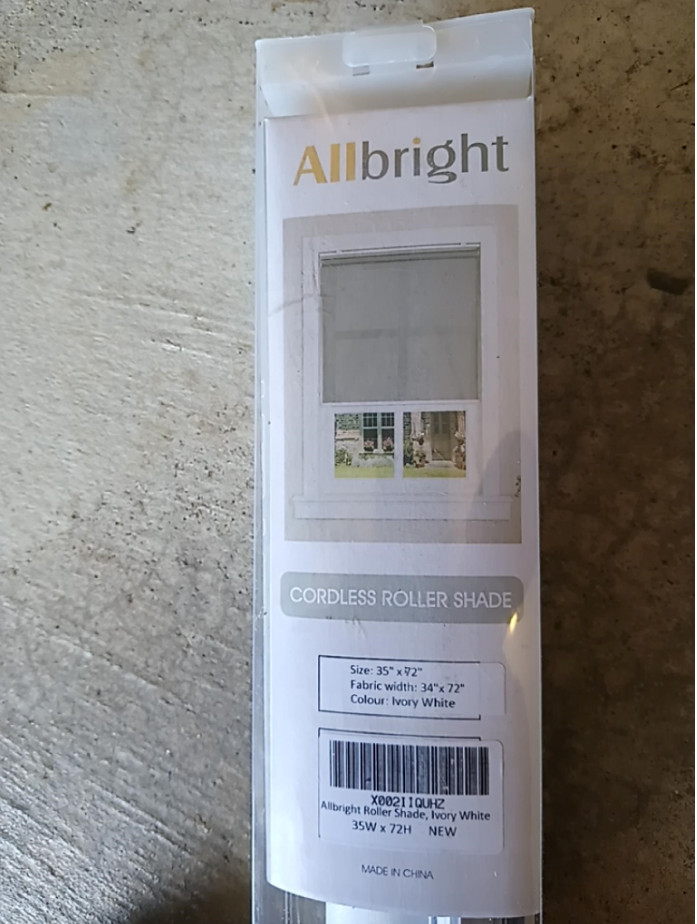 ALLBRIGHT Classic Cordless Roller Shades Windows White 72″L x 35W