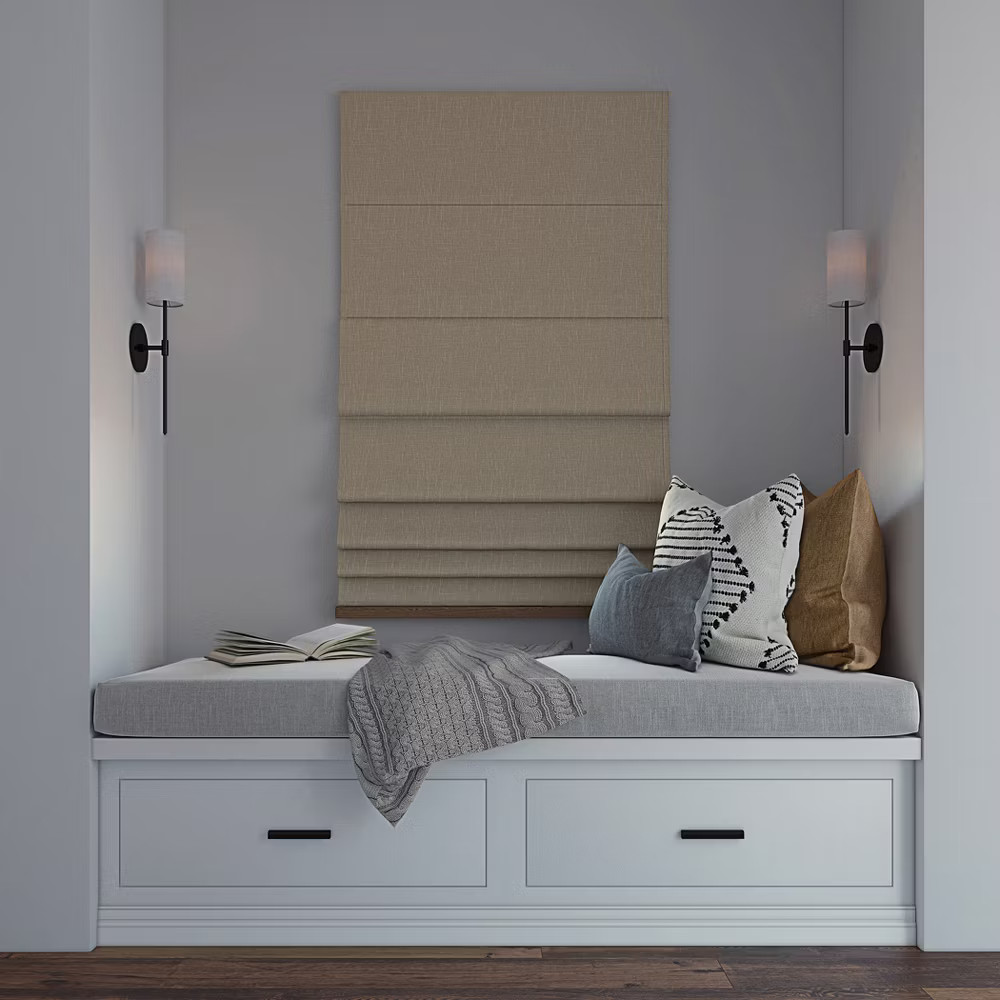 27″x64″ Sun Zero 100% Blackout Pryer Textured Cordless Roman Window Shade Stone