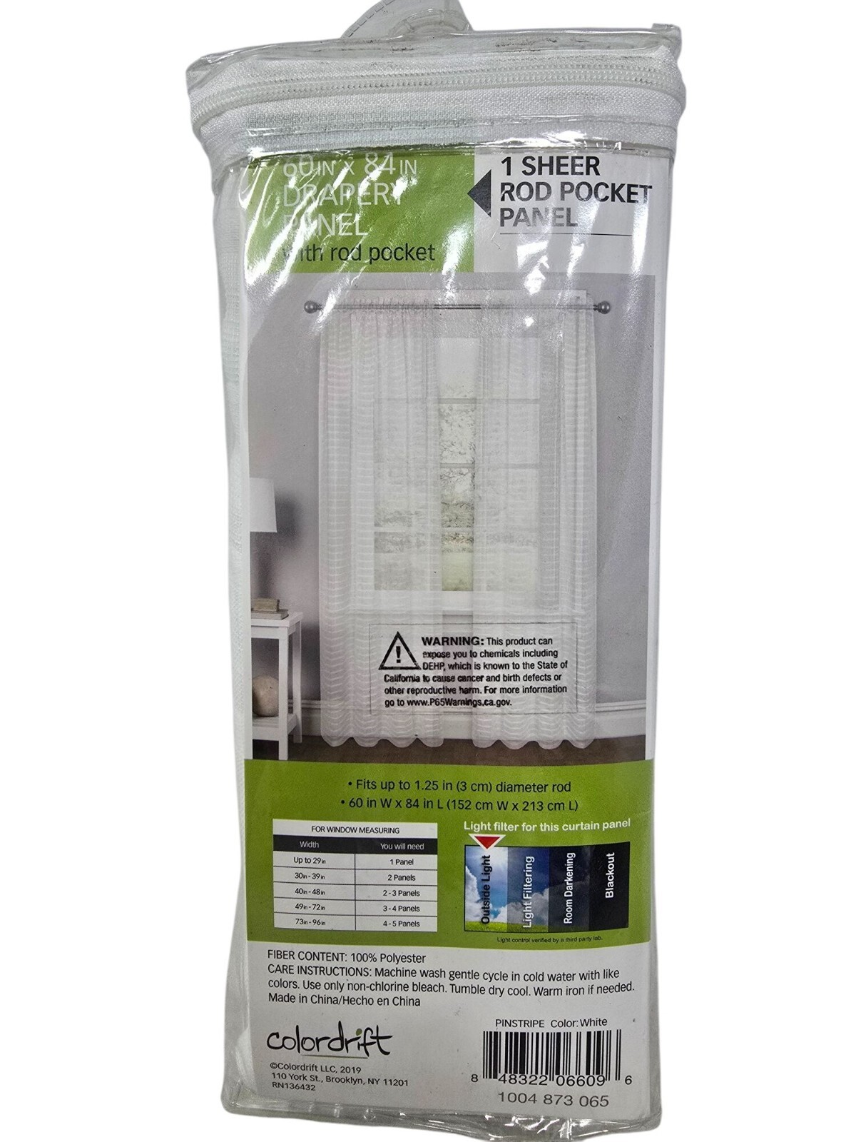 Colordrift White Striped Polyester 60 in. W X 84 in. L Rod Pocket Sheer Curtain