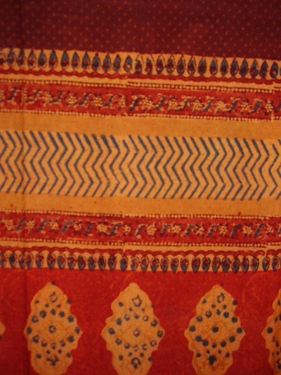 Kensington Block Print Curtain Drape Panel Cotton 46″ x 88″ Red Orange