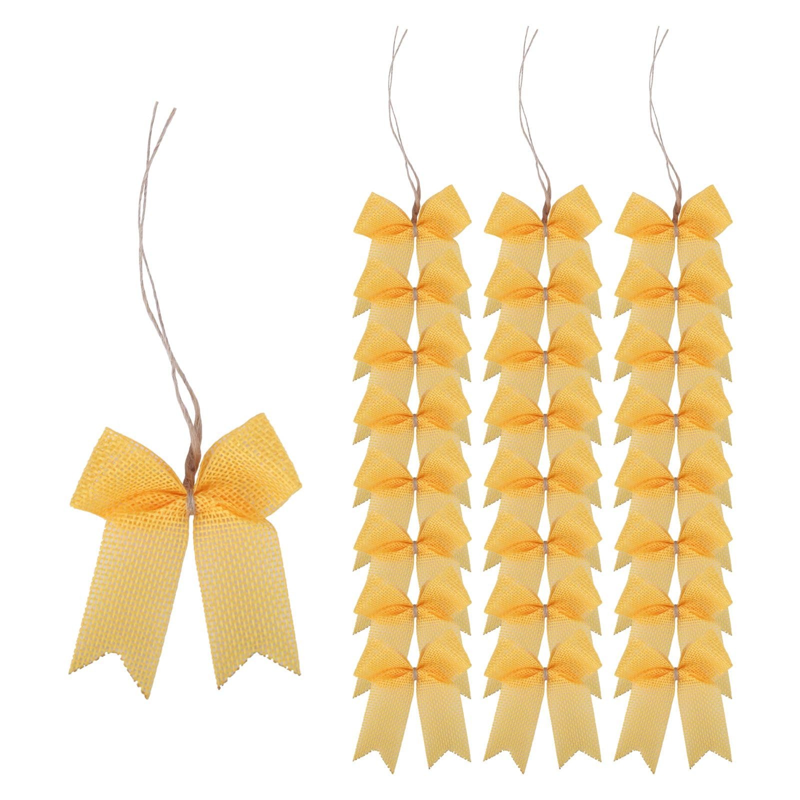 24 PCS Yellow Mini Buffalo Plaid Check Ribbon Small Craft Sewing Bows 3 Inch