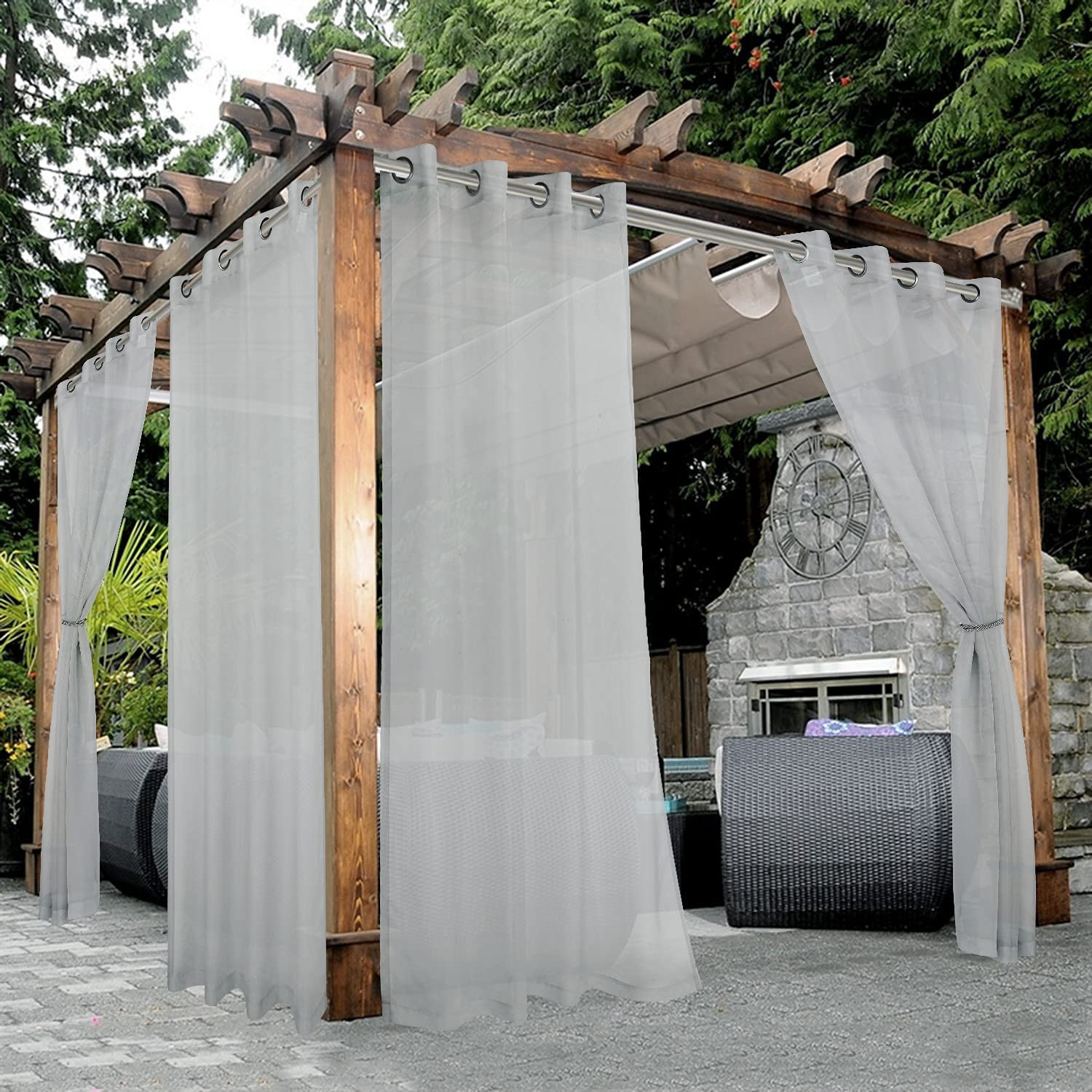 BONZER Waterproof Sheer Outdoor Curtains for Patio – 2 Panels Grommet Indoor Voi