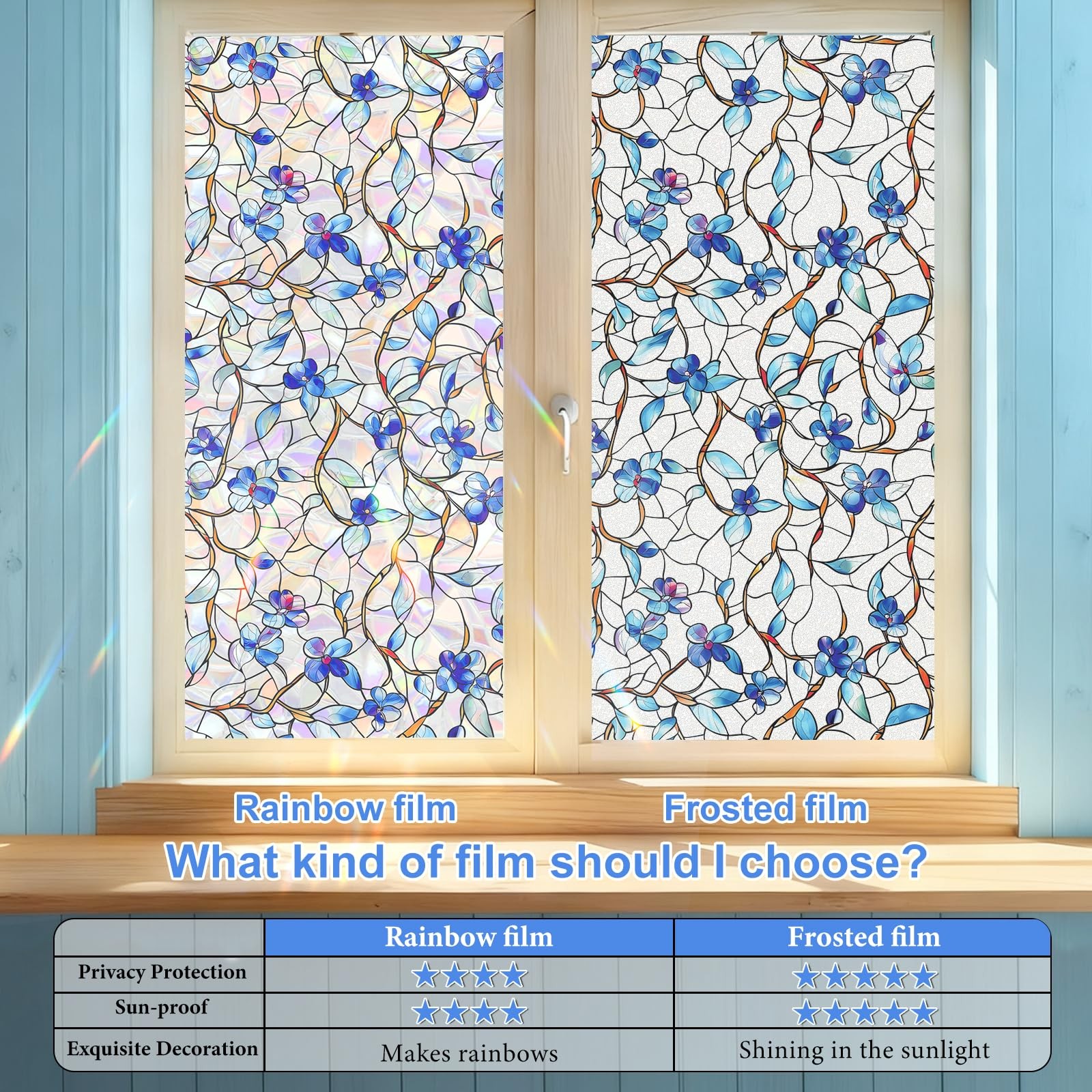 Window Privacy Film Stained Glass Decorative Static Clings Rainbow Window Tin…