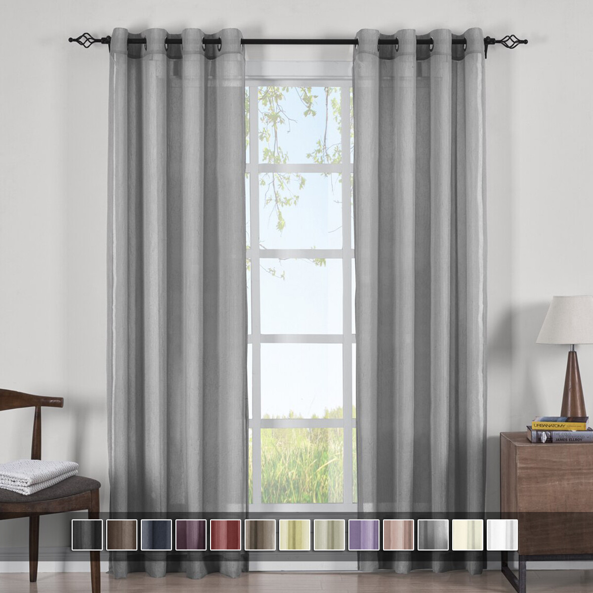 Abri Grommet Crushed Sheer Curtain Panels (Set of 2) 100% Polyester