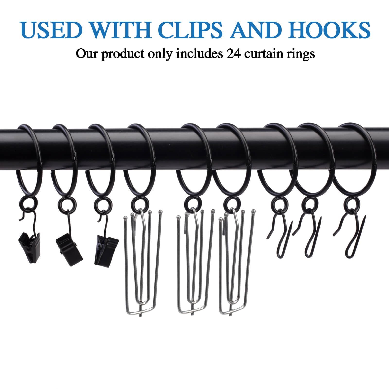 24PCS Black Curtain Rings 1.5 Interior Openable Eyelet Heavy Duty Drapes