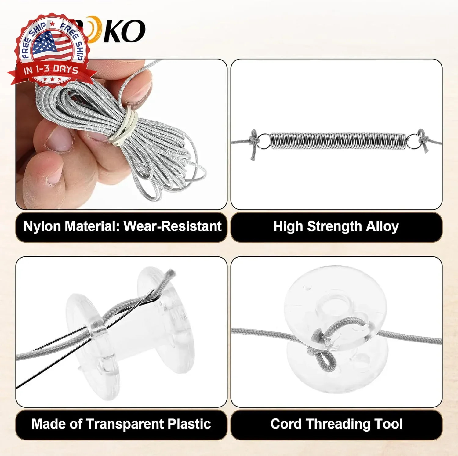 RV Pleated Shade Repair Kit Includes Five 20 FT Cords, Ten Cord Retainers, Ten C