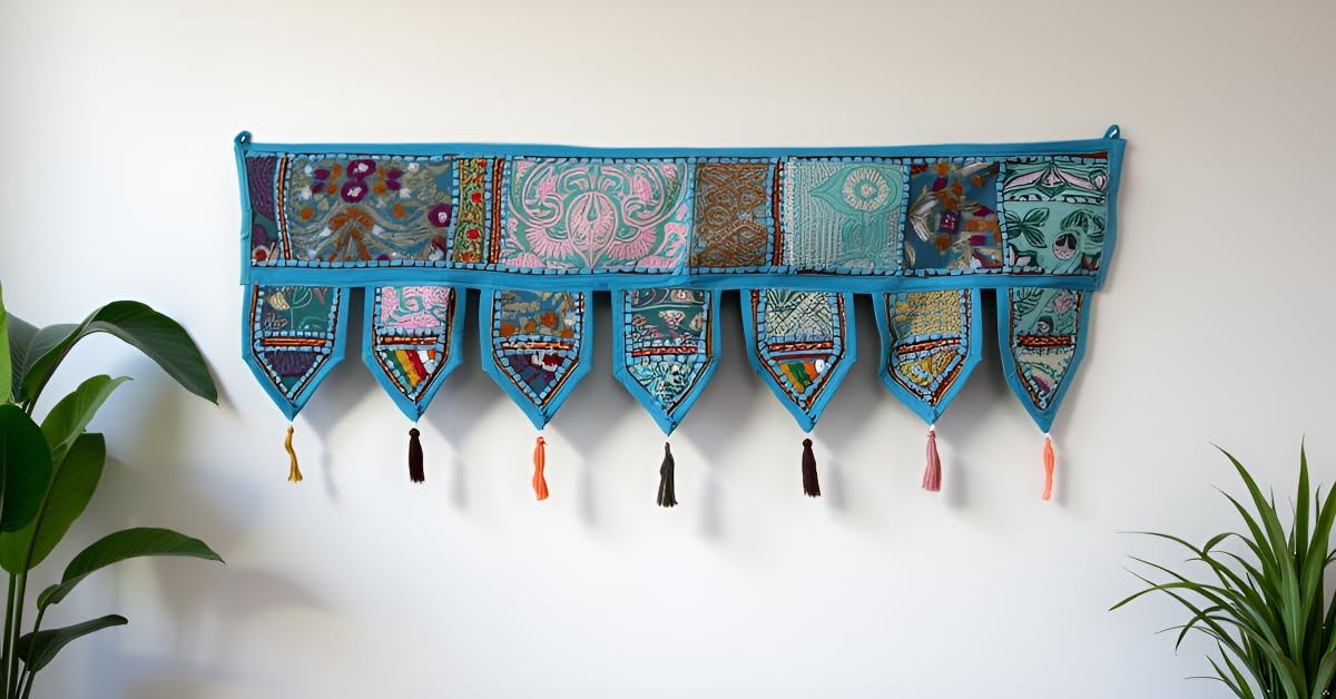 Indian Handmade Traditional Embroidered Toran Cotton Thoranam Door Living Roo…