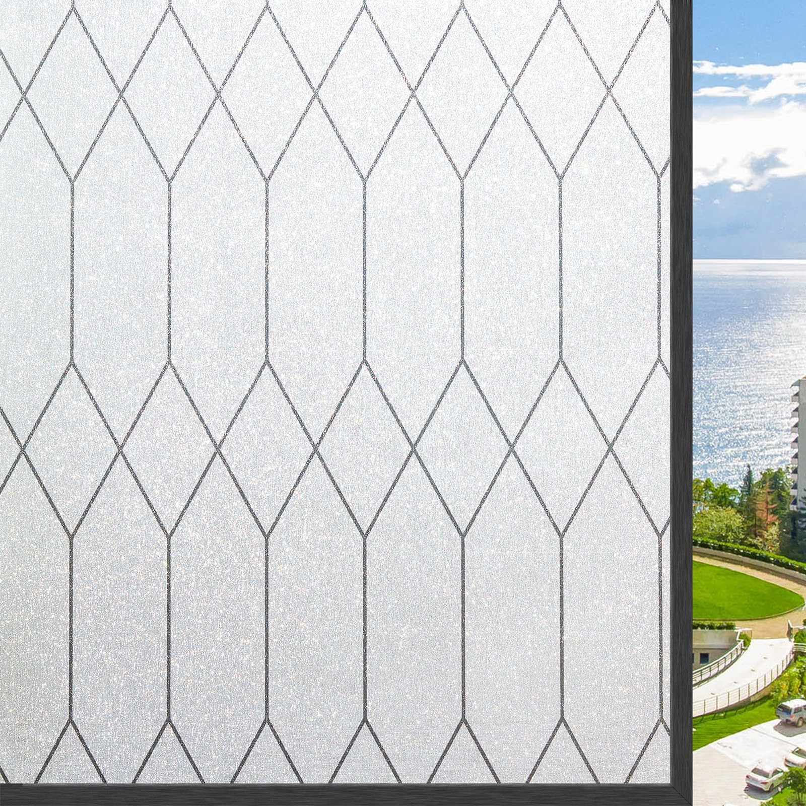 Kromapolis Window Privacy Film Frosted 17.5In by 78.7In, Moroccan Lattice