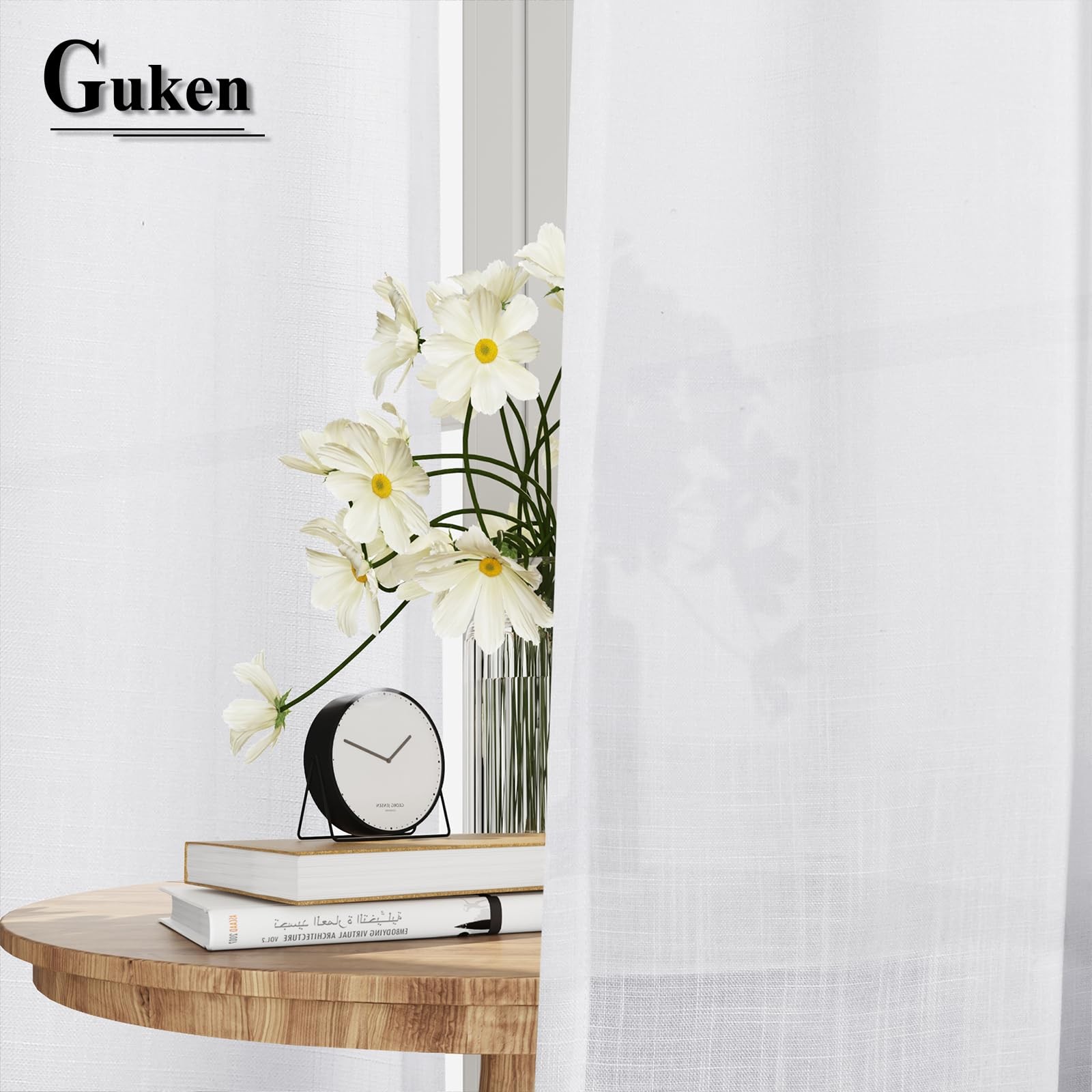 Guken White Linen 52×132 in Curtain Panel 132″ Semi Sheer Light Filtering 1