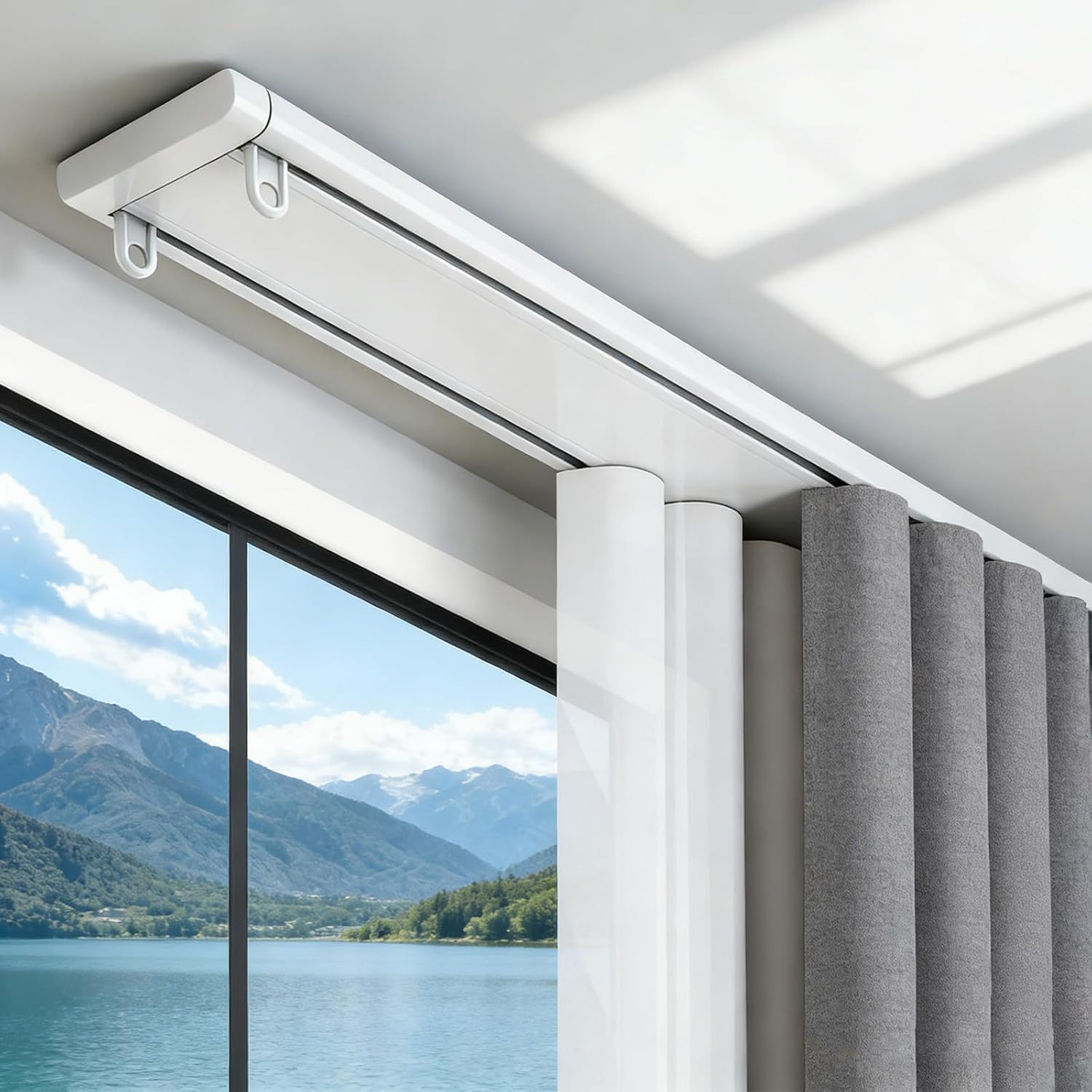 Double Curtain Track Ceiling Mount White New Model Double Track Curtain Rail Set