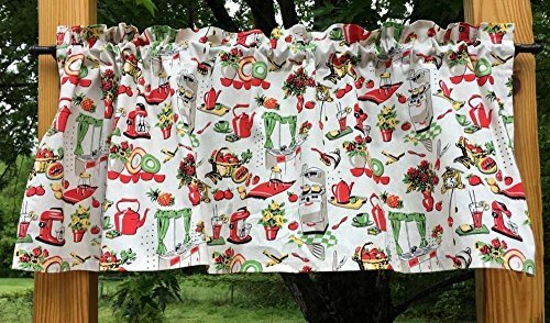 Fifties Retro Kitchen Valance Vintage 50s Appliances Cream Farmhouse Curtain