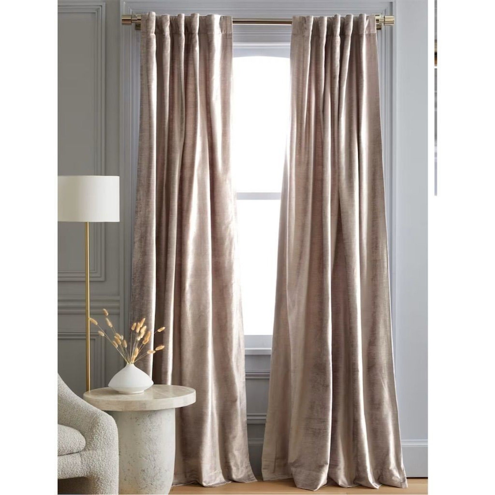 New Quince Luster Velvet Cotton Lined Curtain Silver 48×108 Rod/Pole 1785-I
