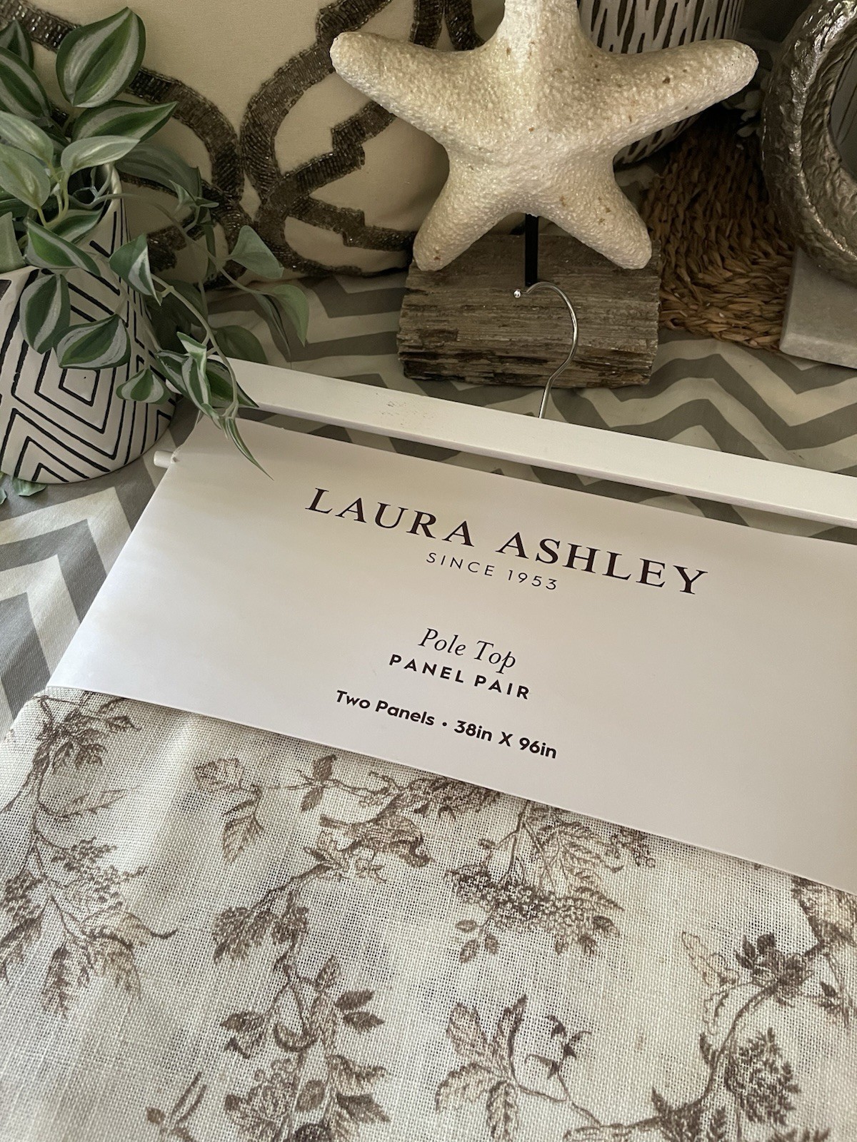 LAURA ASHLEY Birds Meadow Floral Natural Linen Blend Curtain Panel Set NEW 38X96