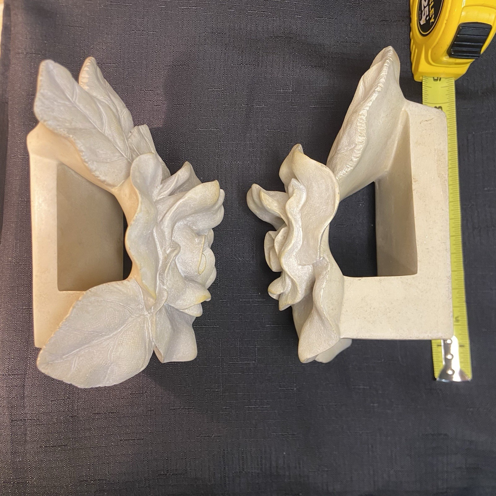Set of 2 Vintage Ivory Rose Resin Floral Curtain Rod Pole Holders