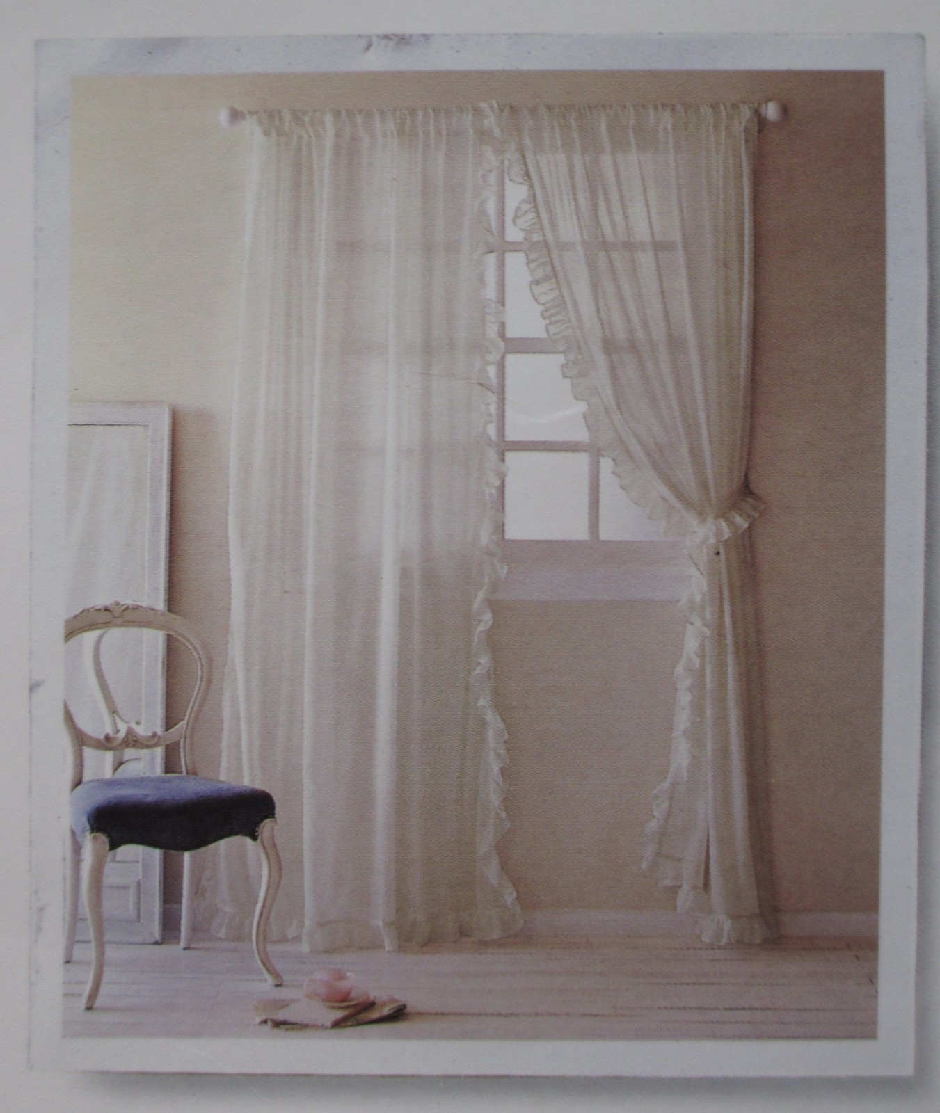 Simply Shabby Chic Cream Sheer Ruffle Window Panel Pair With Tiebacks 120″ x 63″