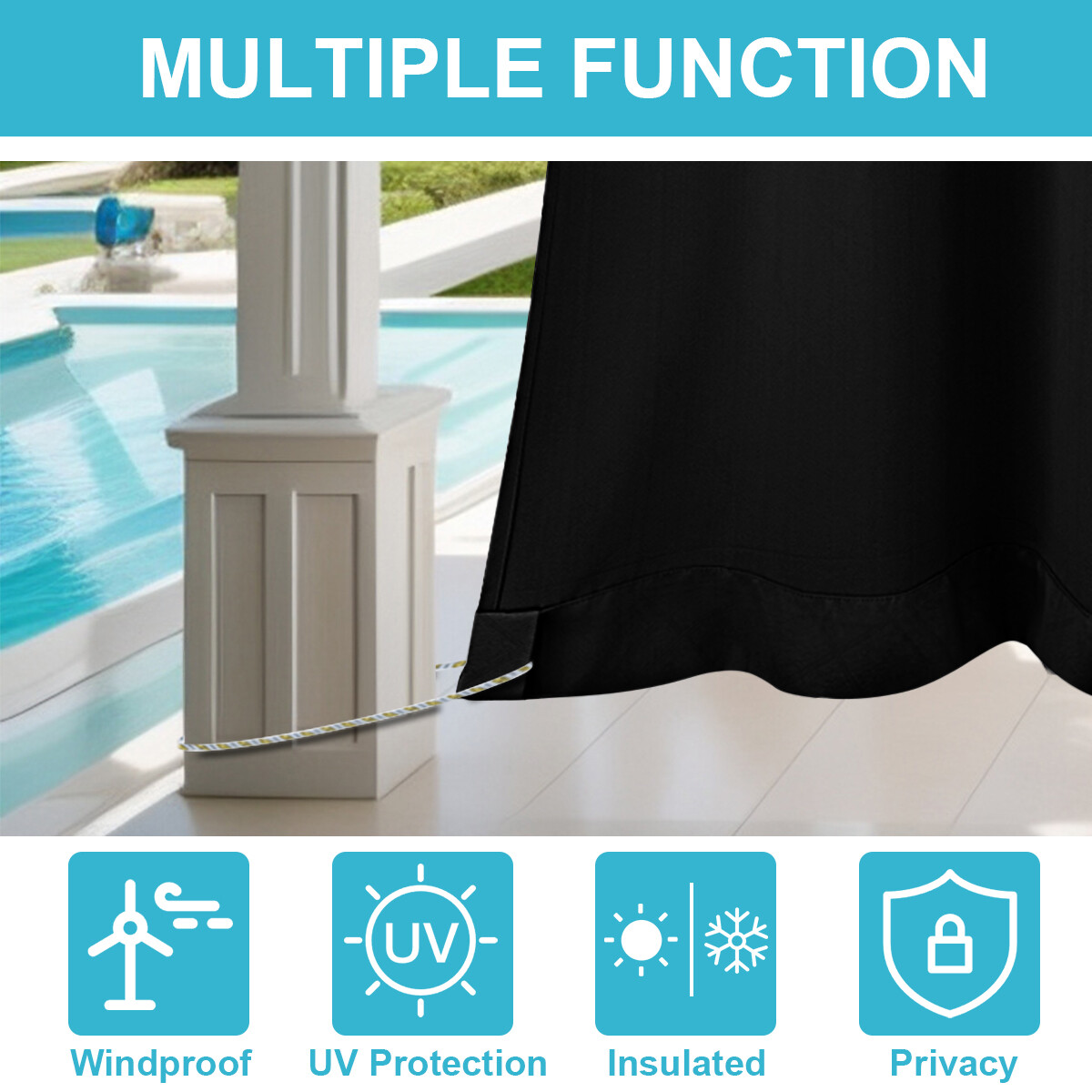 Single Panel Outdoor Curtains Waterproof Outside Privacy Curtains for Patio
