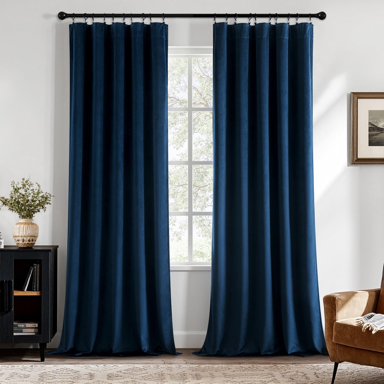 MIULEE Navy Blue Velvet Curtains 90 Inch 40″W x 90″L (Pack of 2),