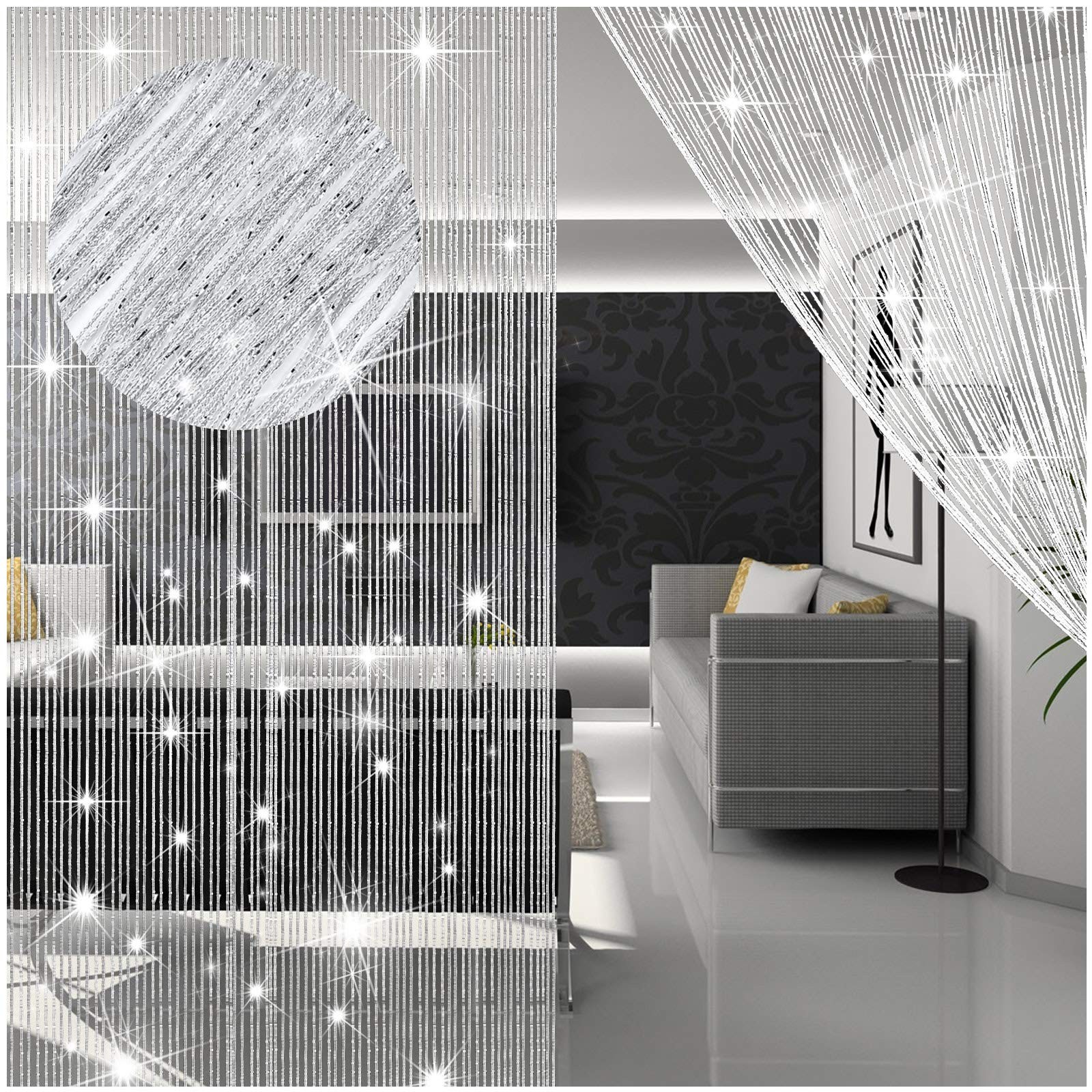 WILLBOND 4 Pieces String Curtains Glitter Fringe Curtains for Window 79 x 39 Inc