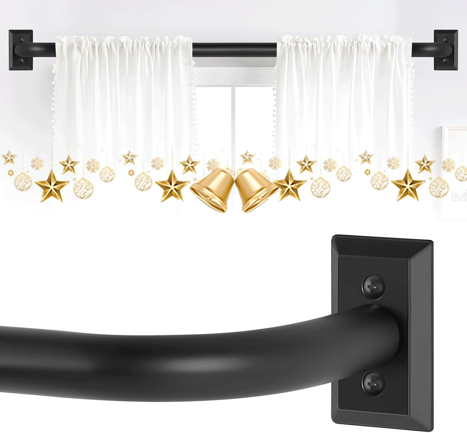 Black Wrap around Curtain Rods 28 to 48 Inch:Blackout Adjustable Window Curtain