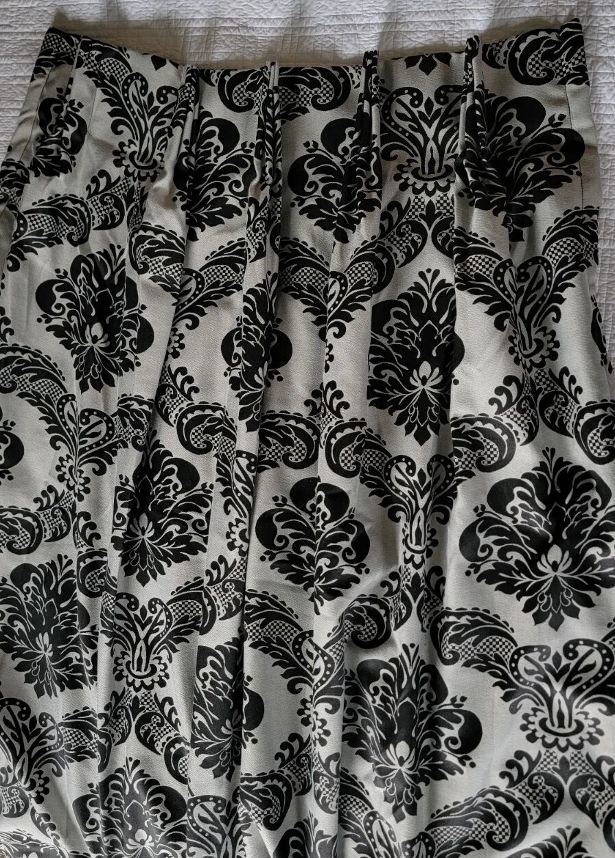 Vintage Damask Black Grey Jacquard Brocade Pinch Pleat 2 Curtain Panel 25x 82″