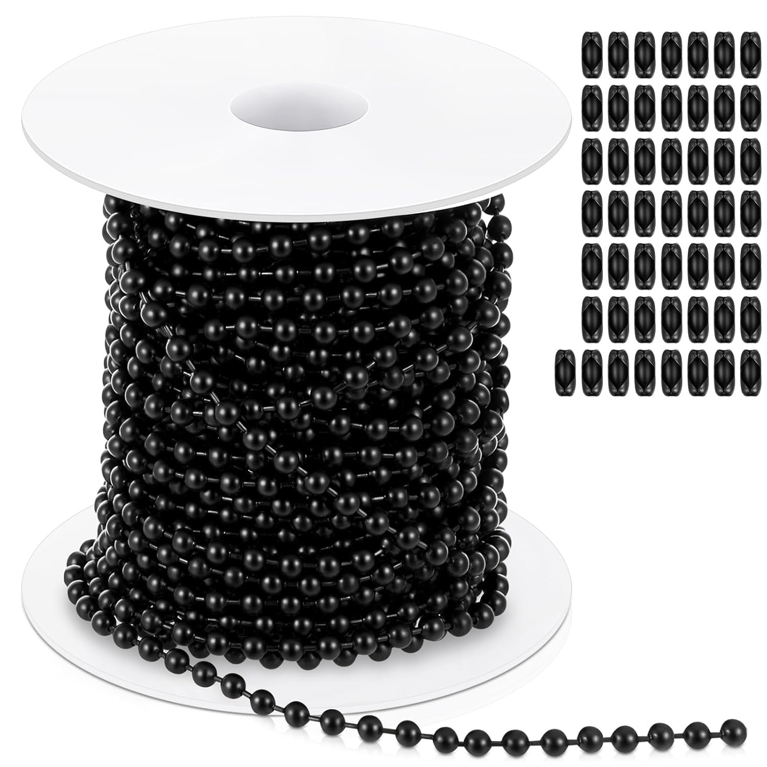 Black Stainless Steel Ball Beaded Chain 50ft 3mm With 50 Connectors For Blinds