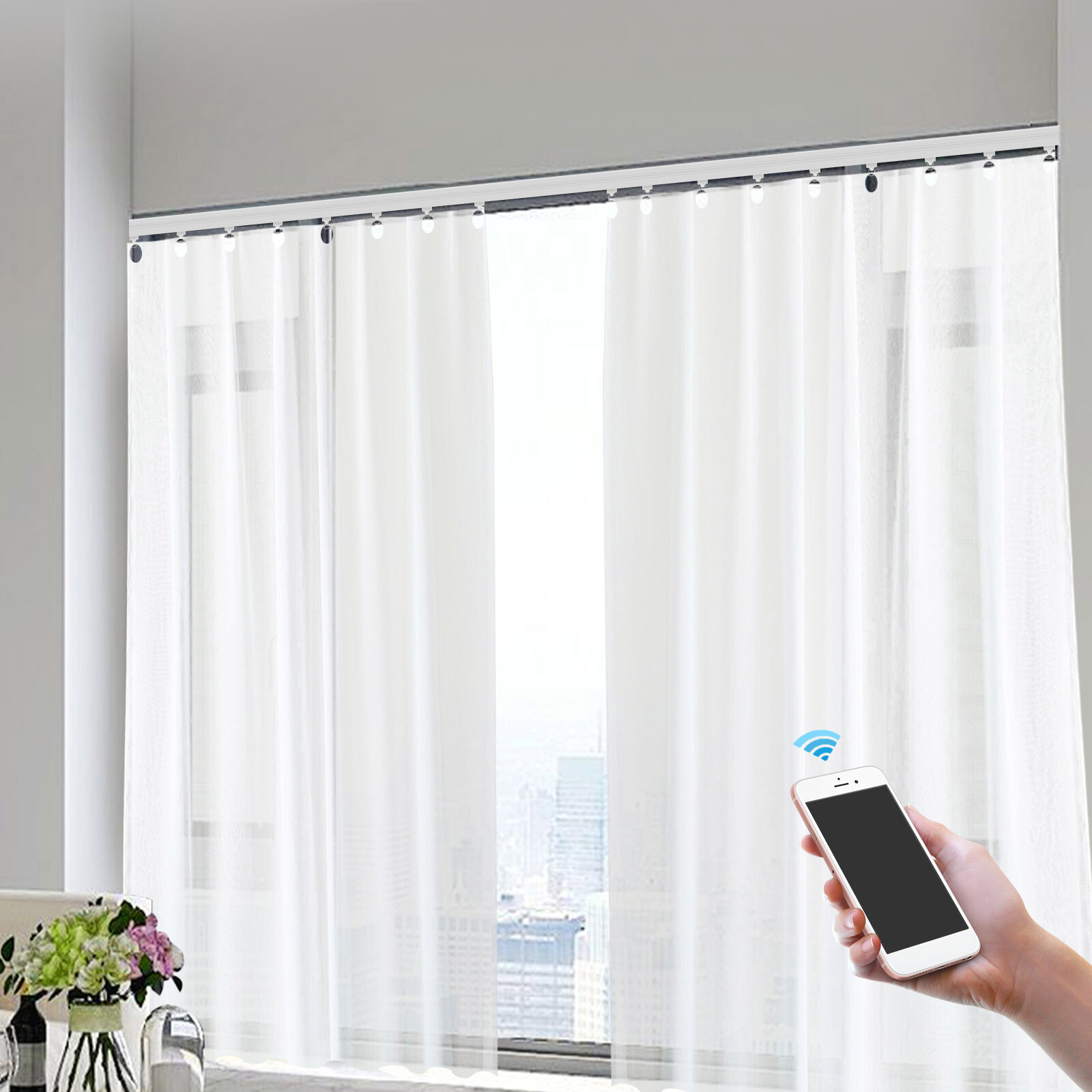 Smart Motorized Curtain Track W/ Remote Control Electric Curtain Track White USA
