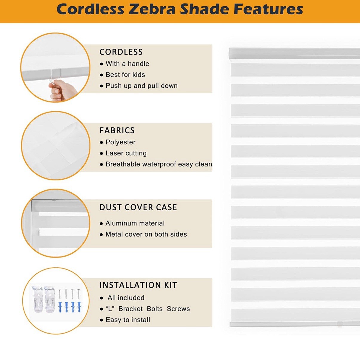 White Cordless Zebra Blinds Window Blind Zebra Shade Blinds for Window