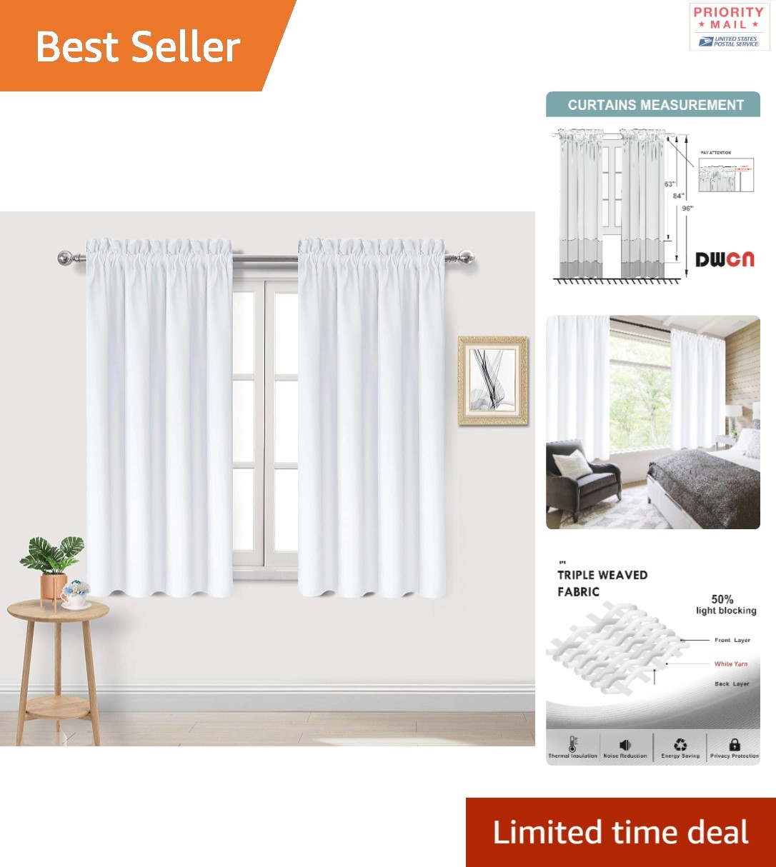 Blackout White Polyester Curtains Set of 2 42×45 cm for Living Room or Bedroom