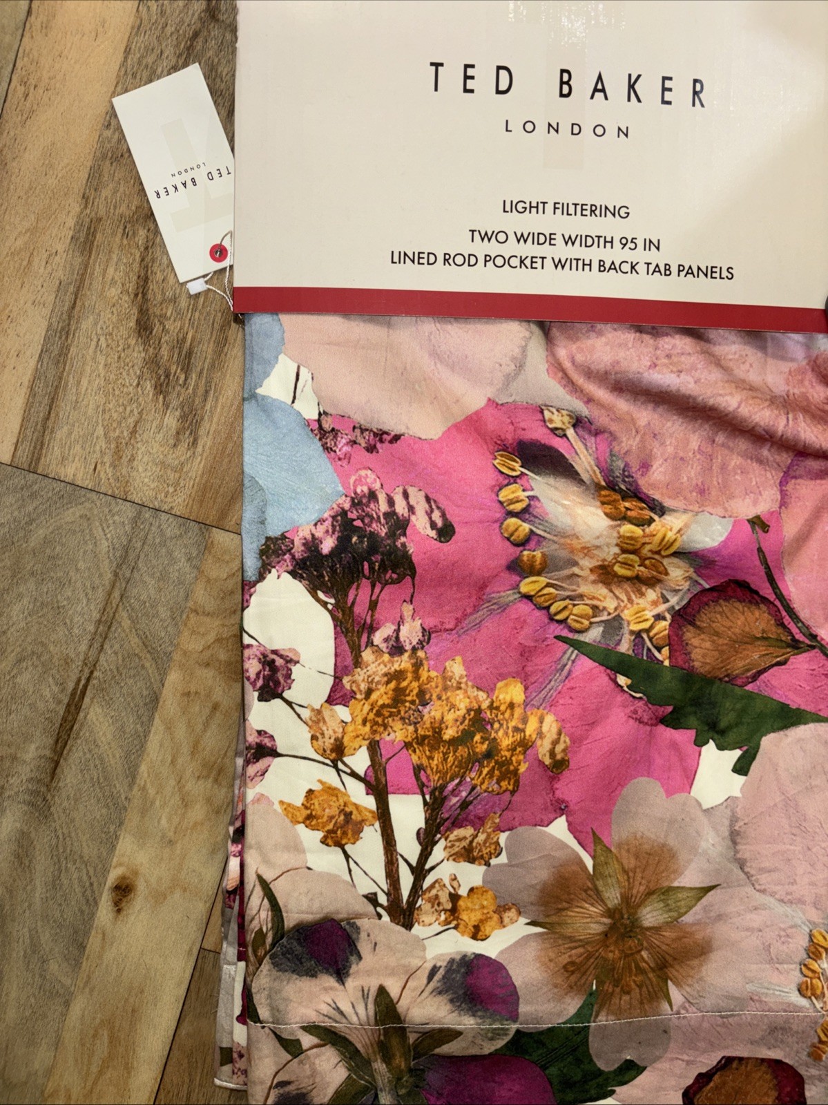 TED BAKER 2 PC PINK FLOWER FLORAL MOD LINED PANEL Window Curtain 50” X 95”