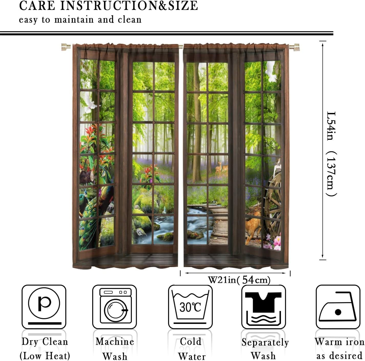 Landscape Curtains, 3D Window Spring Forest Wildlife Nature Scenery, Bedroom Liv