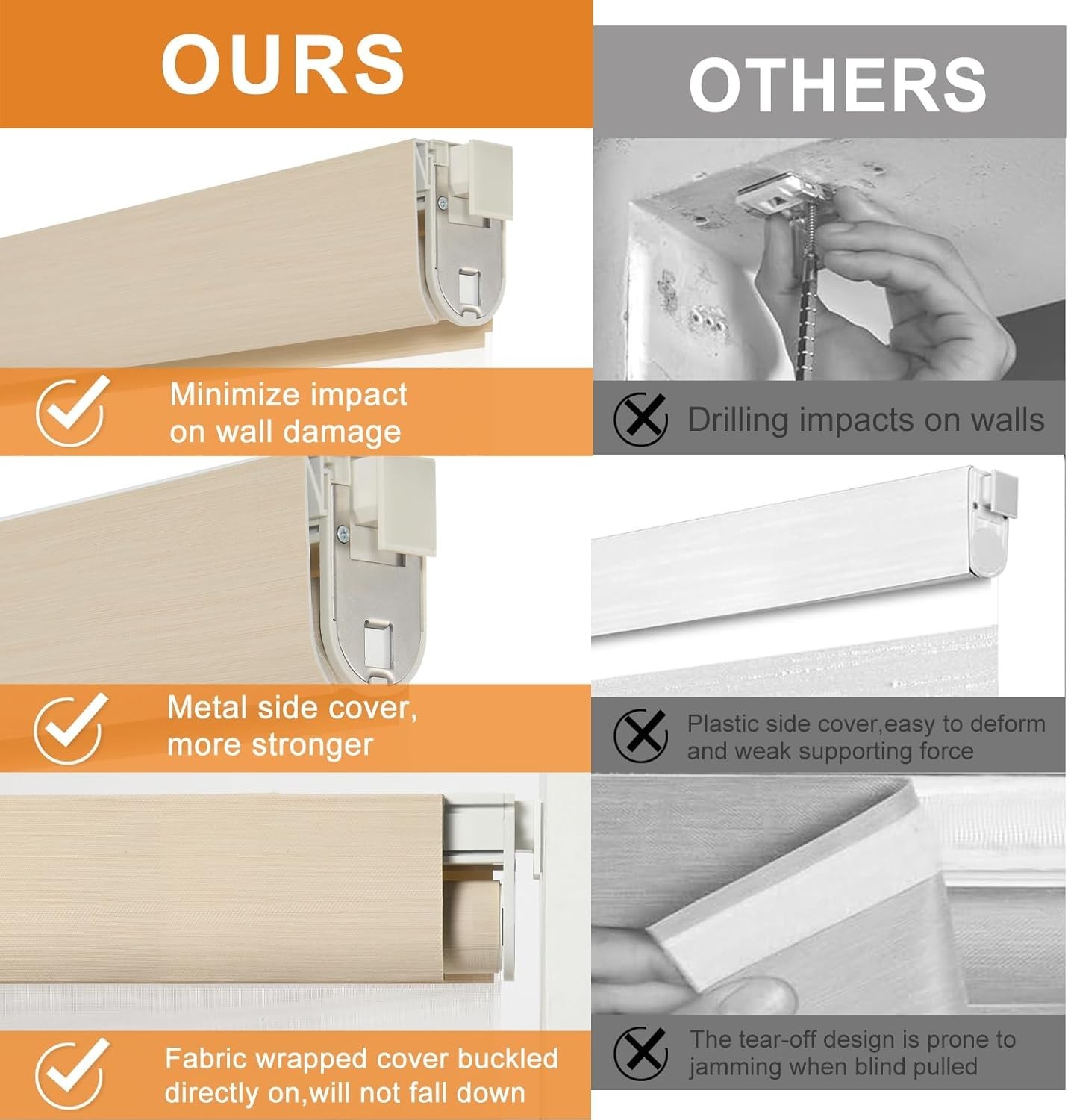 Cream METechs No-Drill Zebra Blinds – Dual Layer Light Filtering Cordless Shades