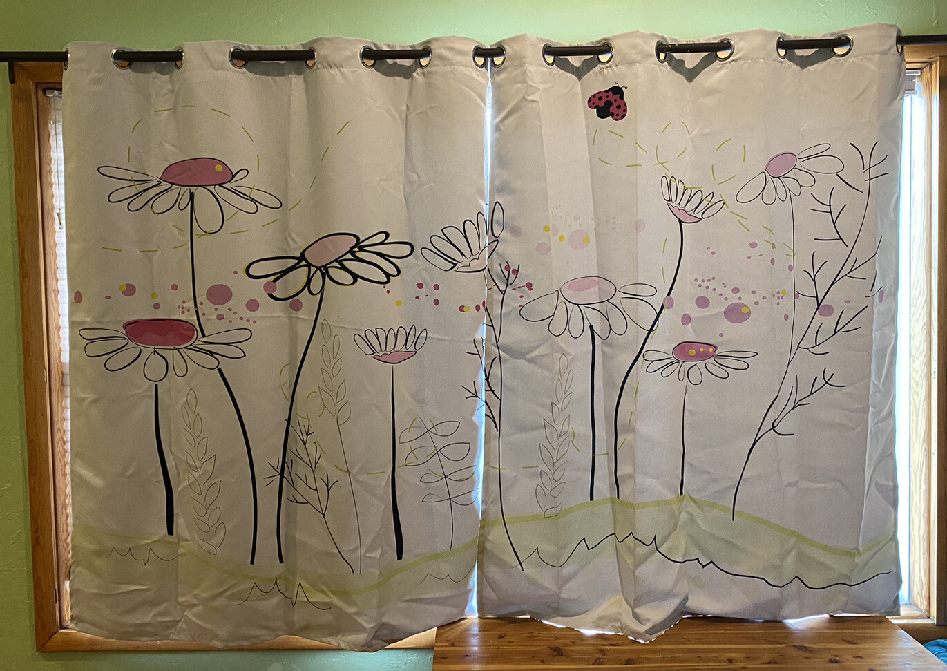 Set of 2 Girls Curtains Panels 63”x53” White Pink Floral Whimsical Fun Opaque