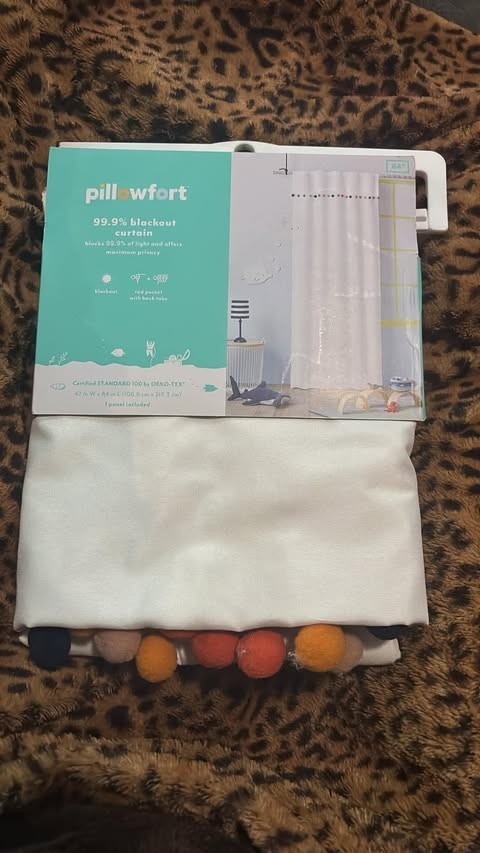 Pillowfort White With Multi Poms Pom Pom Blackout Curtain 42x84in