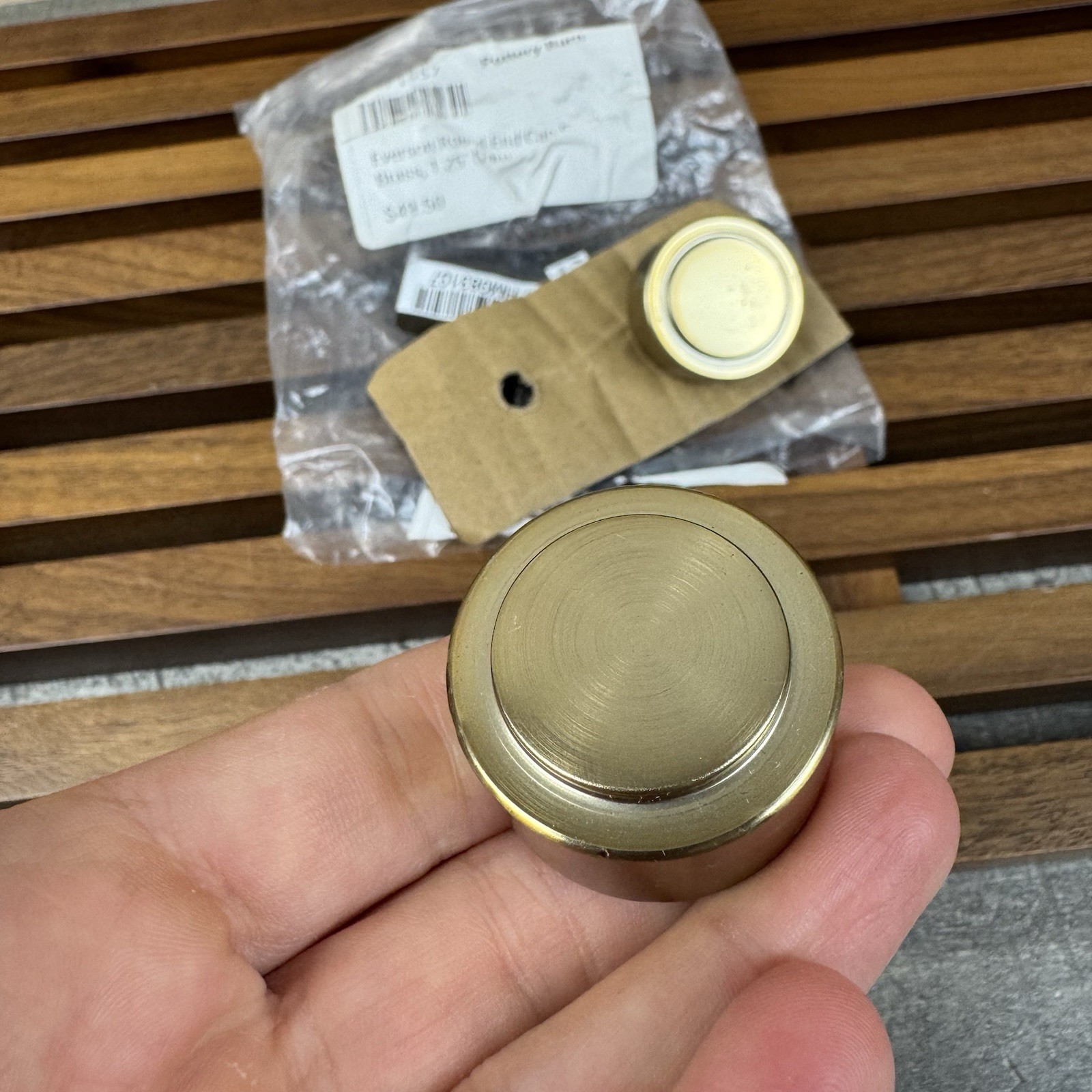 Pottery Barn Everson Round End Cap Finials 1.25” Set/2 Brass Scuffed Read OB