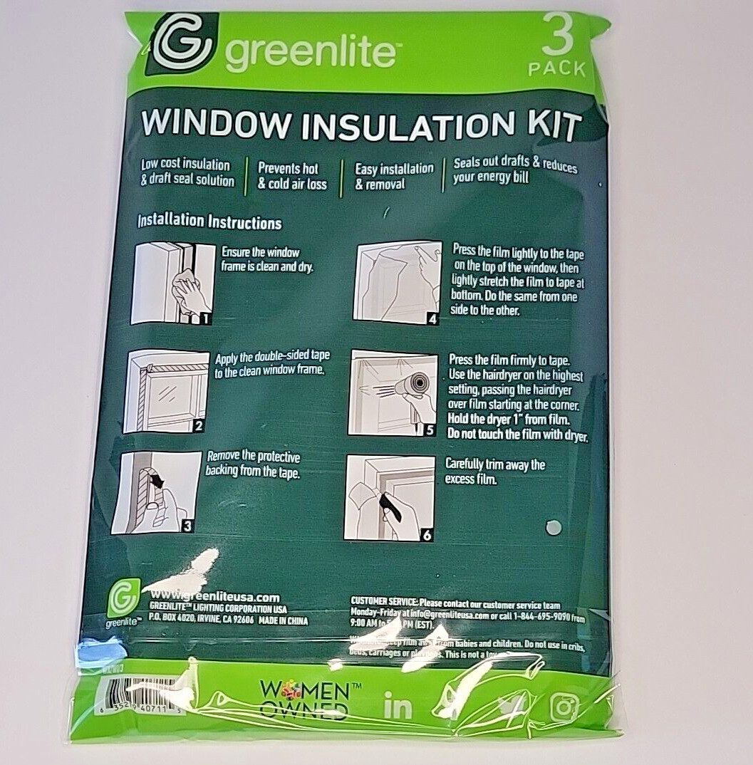 Greenlite Window Insulation Crystal Clear Shrink Film Kit 3 Pack Customizable