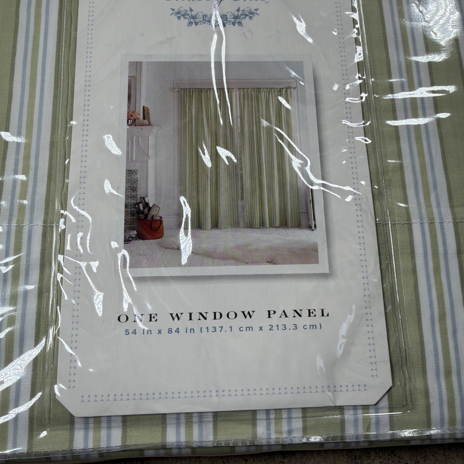 Simply Shabby Chic Window Panel GREEN Stripe Blue White 54×84 NEW