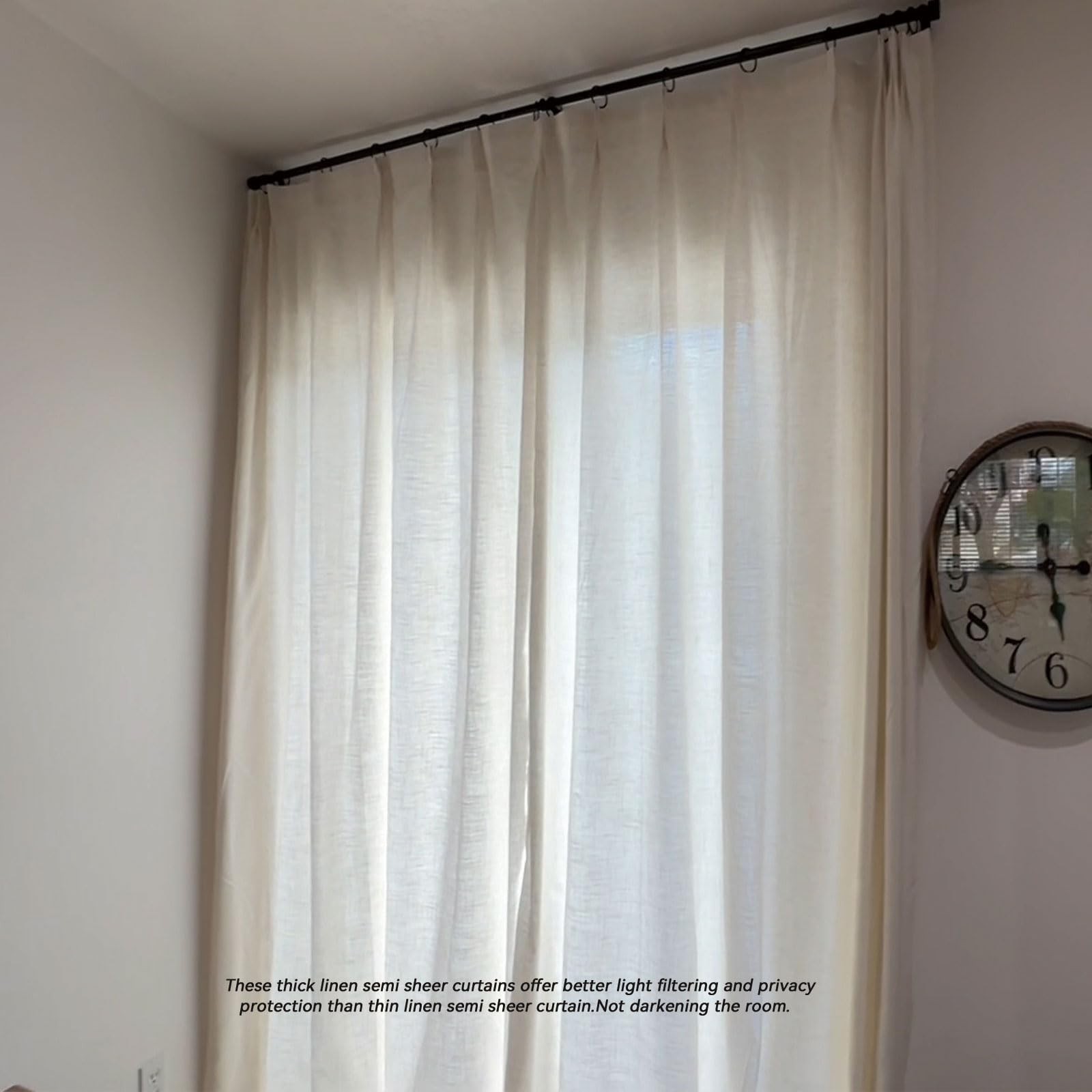 Grichril Pinch Pleated Linen Blended Curtains Semi-Sheer 72×96 inch (1 Panel)