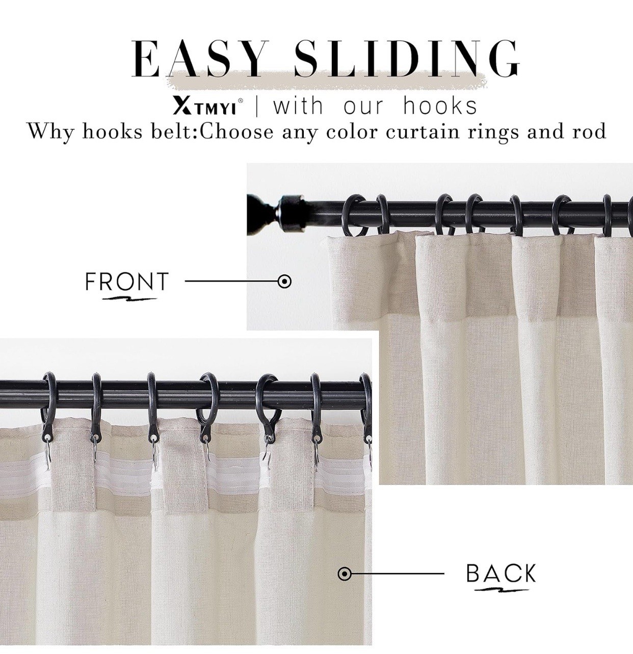 XTMYI Oatmeal Beige Back Tab/Hook Belt Linen Cotton Curtains 120”L(2 Panels set)