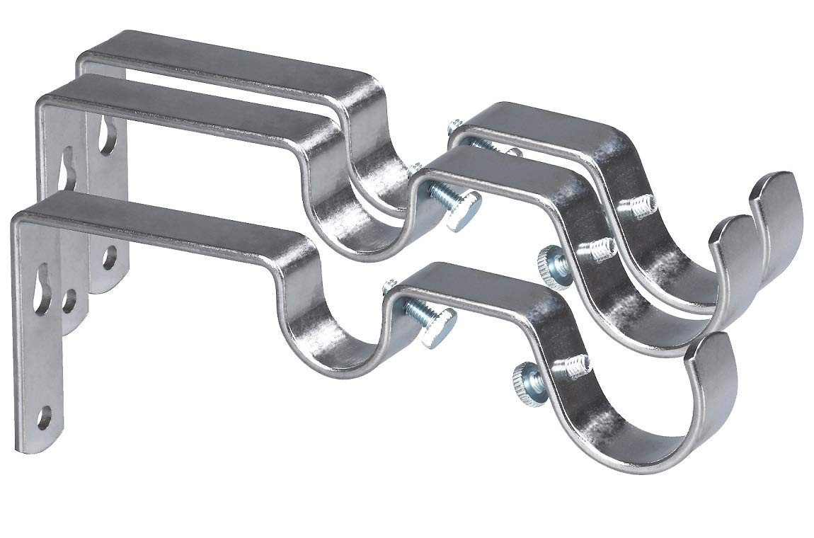 JUSHENG Dual Curtain Rod Hanging Brackets Havy Duty 3Pcs – Satin Nickel Metal…