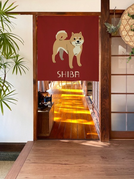 Noren Japanese door curtain 33.5×35.4 in polyester Shiba Inu dog Red Japan