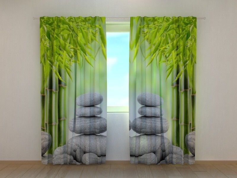 Window Curtain Bamboo and Stones 2 Wellmira Ready to Hang 3D Printed Nature