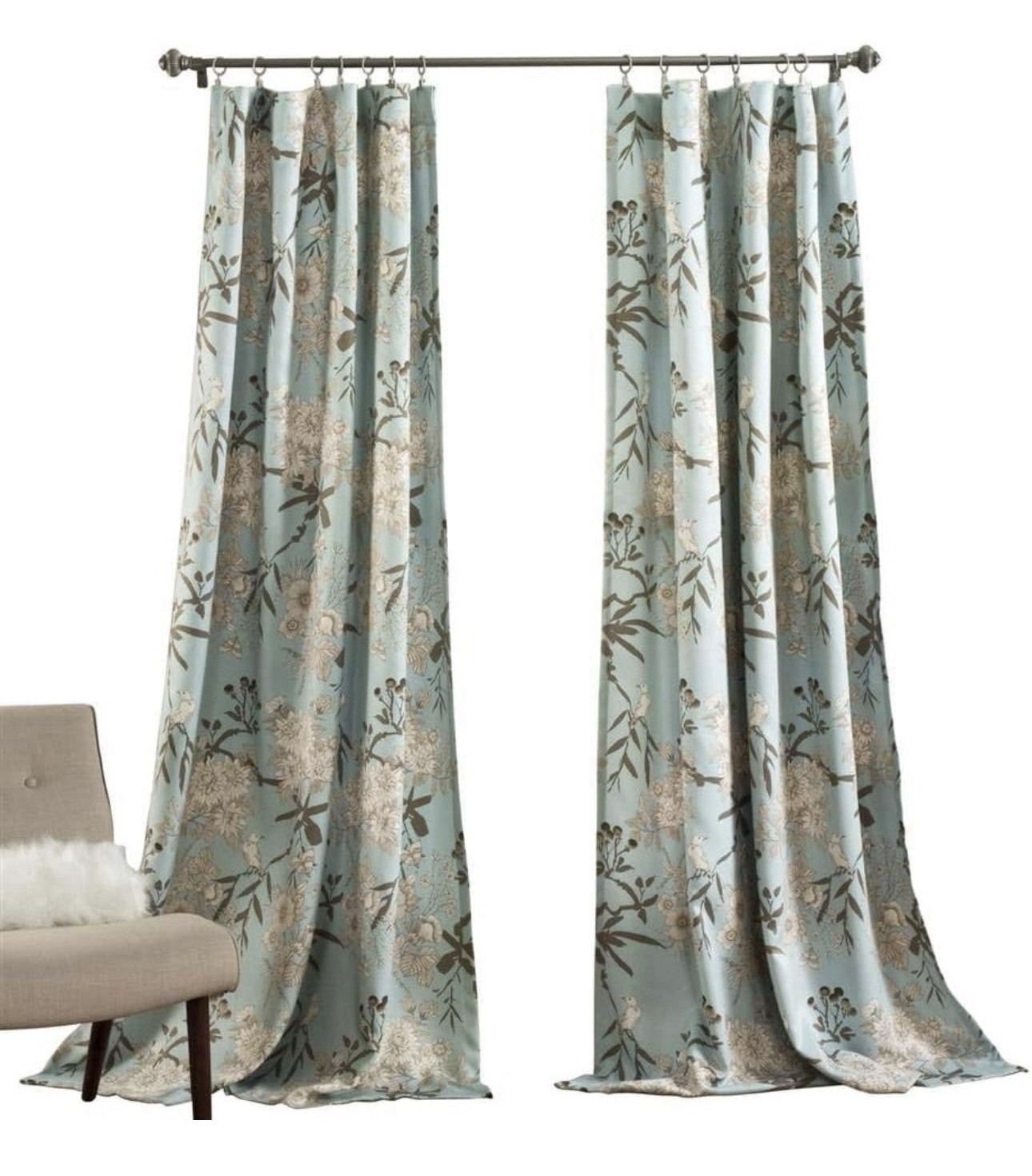 Lush Decor light filtering floral birds curtain panel 52 x 84in blue Open/ New
