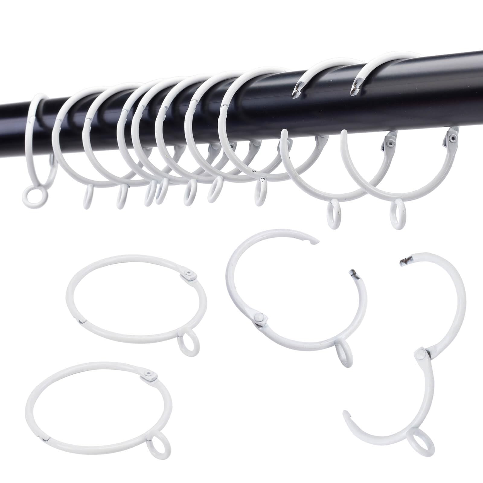 24PCS 3 White Openable Curtain Rings, Eyelet, Hinge Snap-Joint, Fits 2 Rod