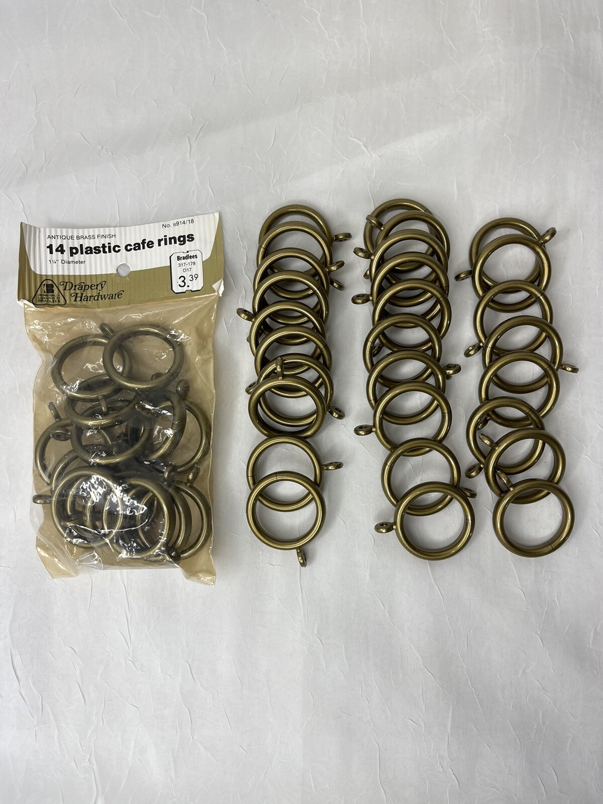 Lot of 48 Vintage Café Curtain Rings Antique Brass Finish Plastic 1 1/4″