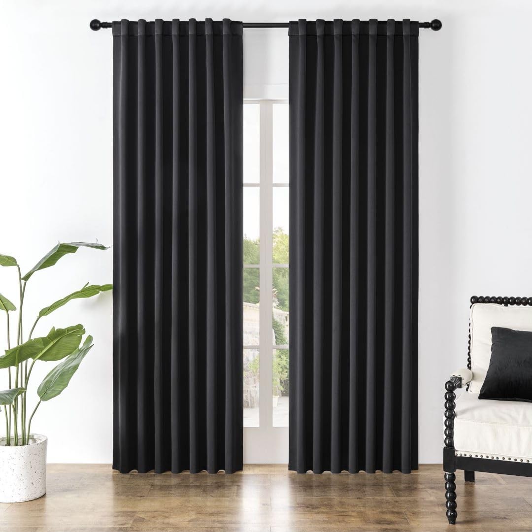 Joydeco Black Blackout Curtains 96 Inches Long Thermal Insulated Curtains 2 P…