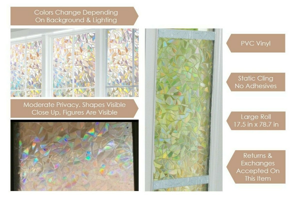 Decorative Rainbow Window Privacy Film. Anti-UV Static Cling. Self Adhesive