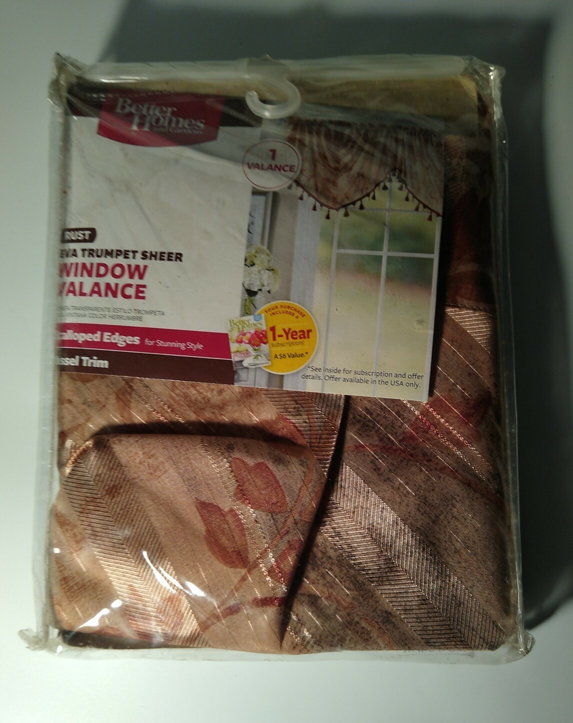 Better Homes and Gardens – Eva Trumpet Sheer Window Valance 45″ x 29″ Scalloped
