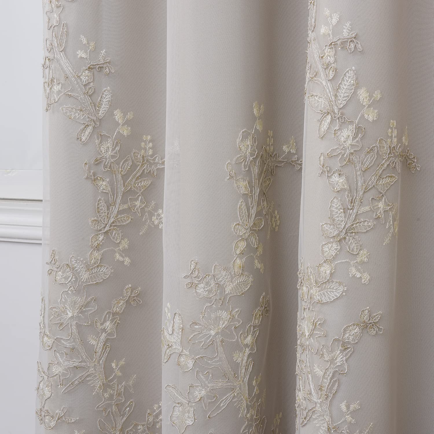 Double Layered Curtains with Embroidered White Sheer Tulle, Mix and Match Cur…