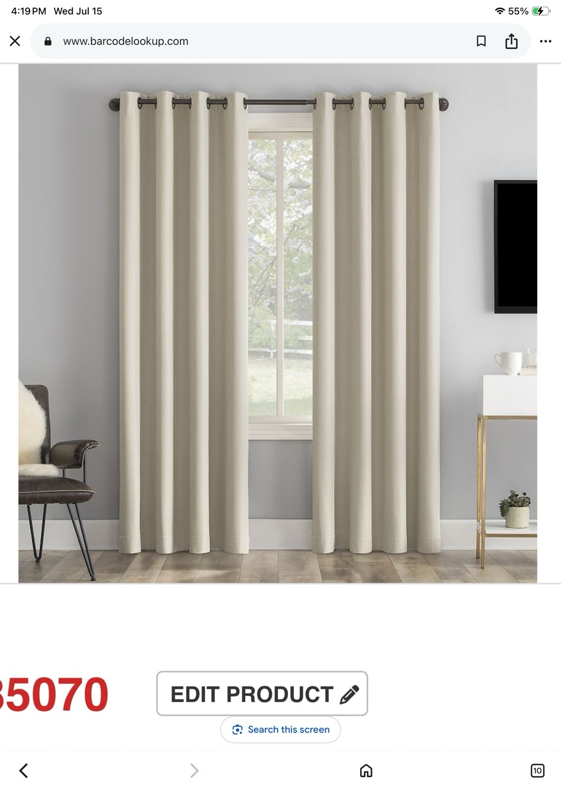 Sun Zero Curtain Grommet Panel 50x63In Beige Tresello